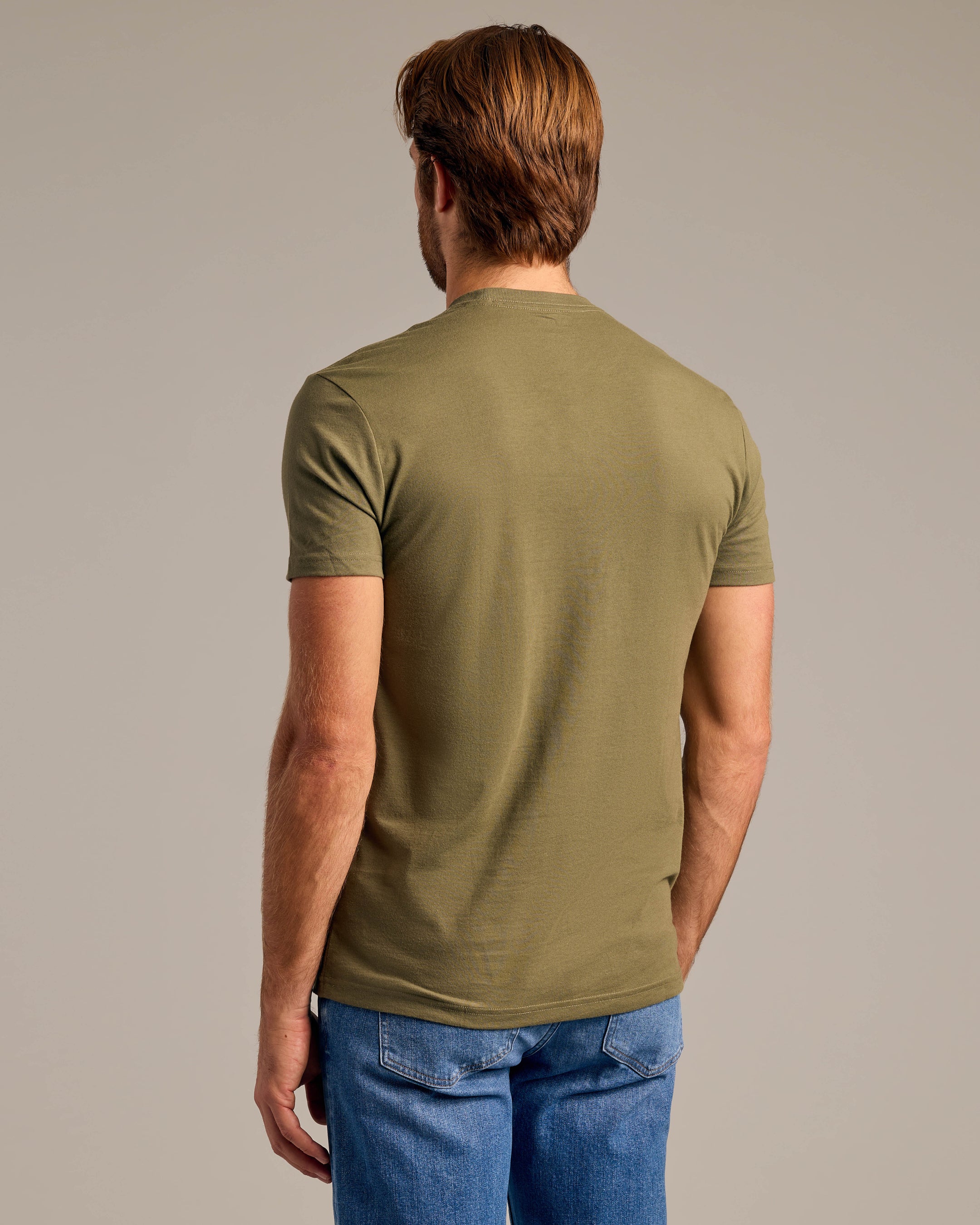 Vintage Army Green T Shirt For Men With Faux Suede Print And Round Neck Short Sleeves main image 0