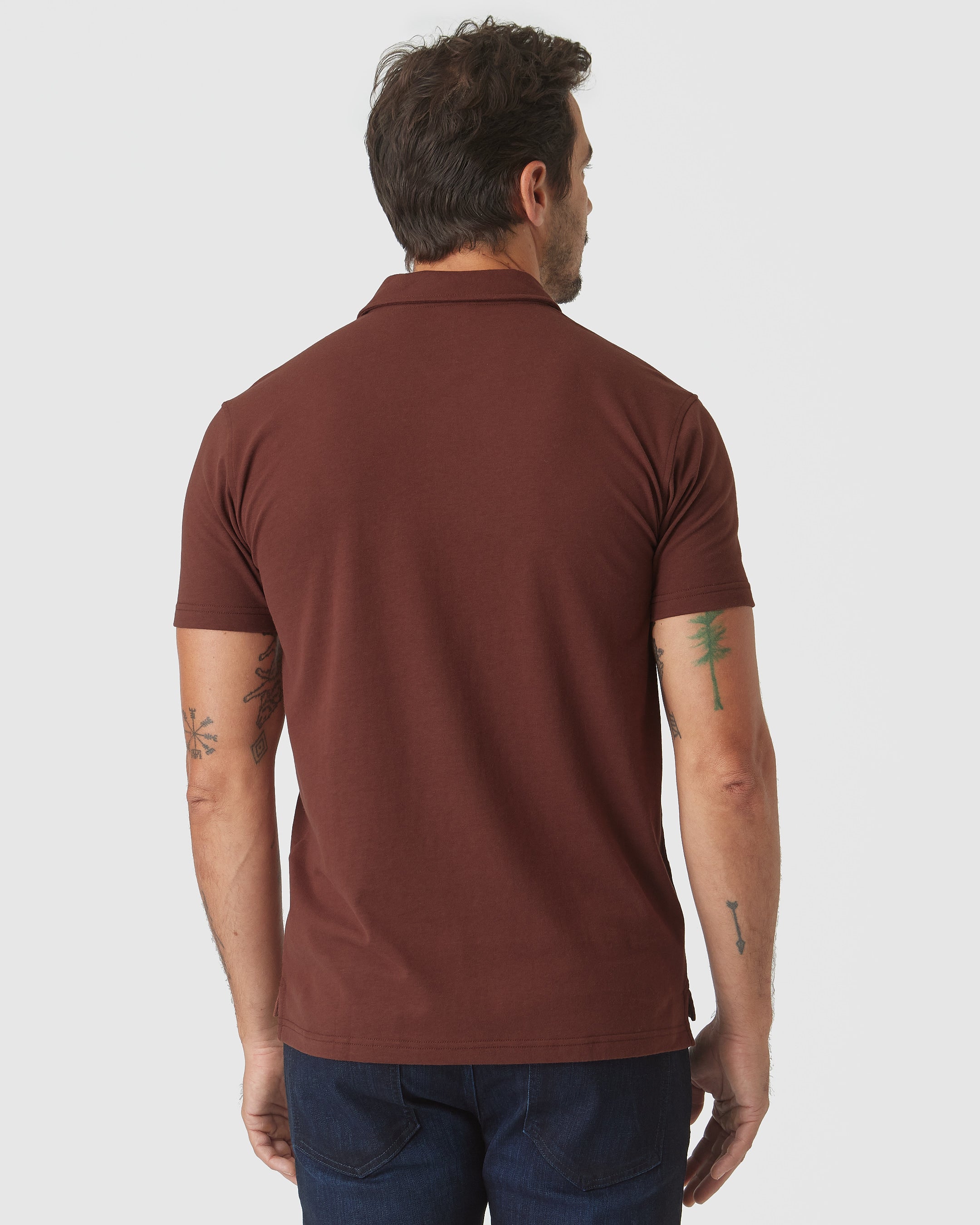 Linen split neck polo - Shaved Chocolate main image 0