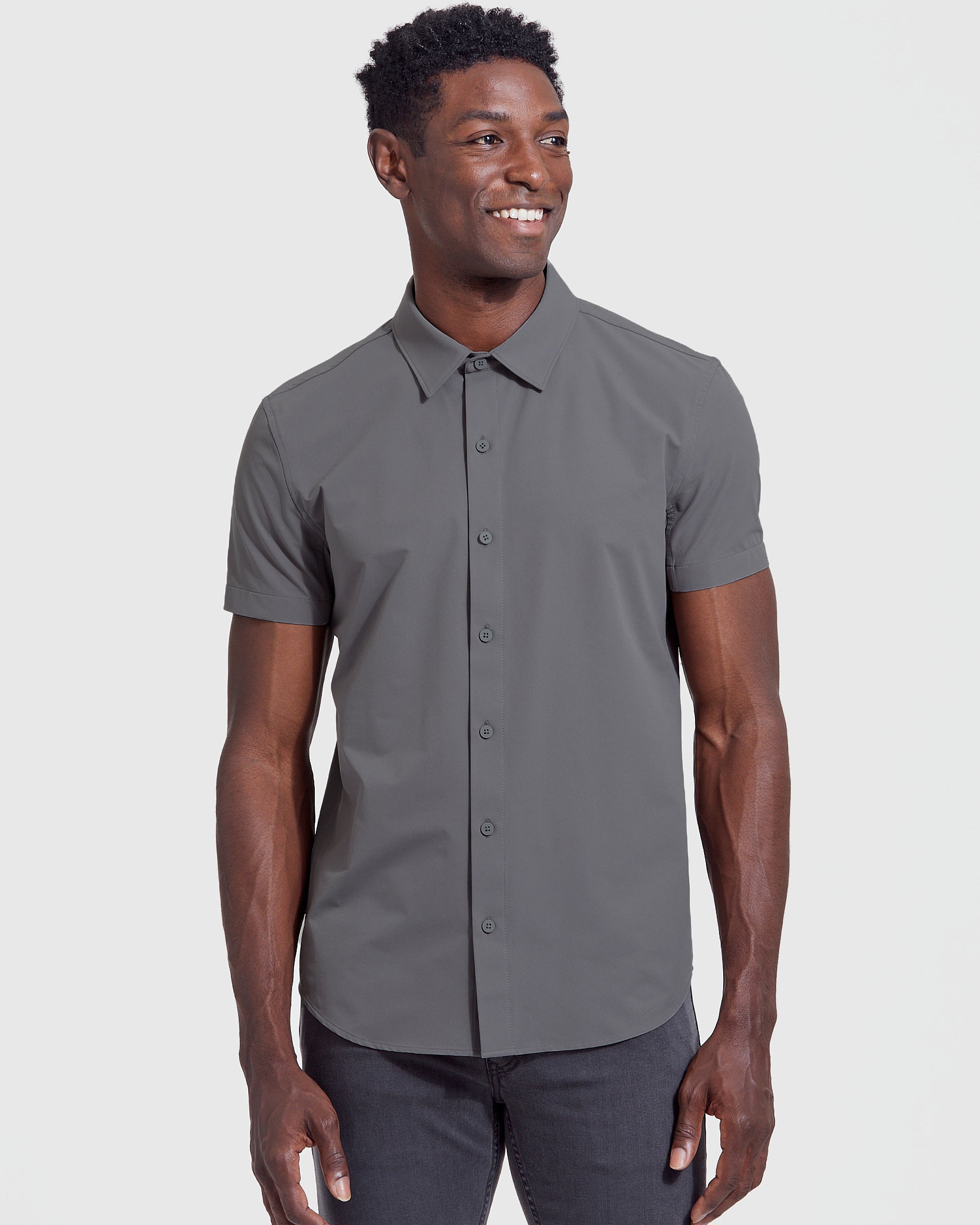 True Classic Carbon Gray Commuter Short Sleeve Shirt