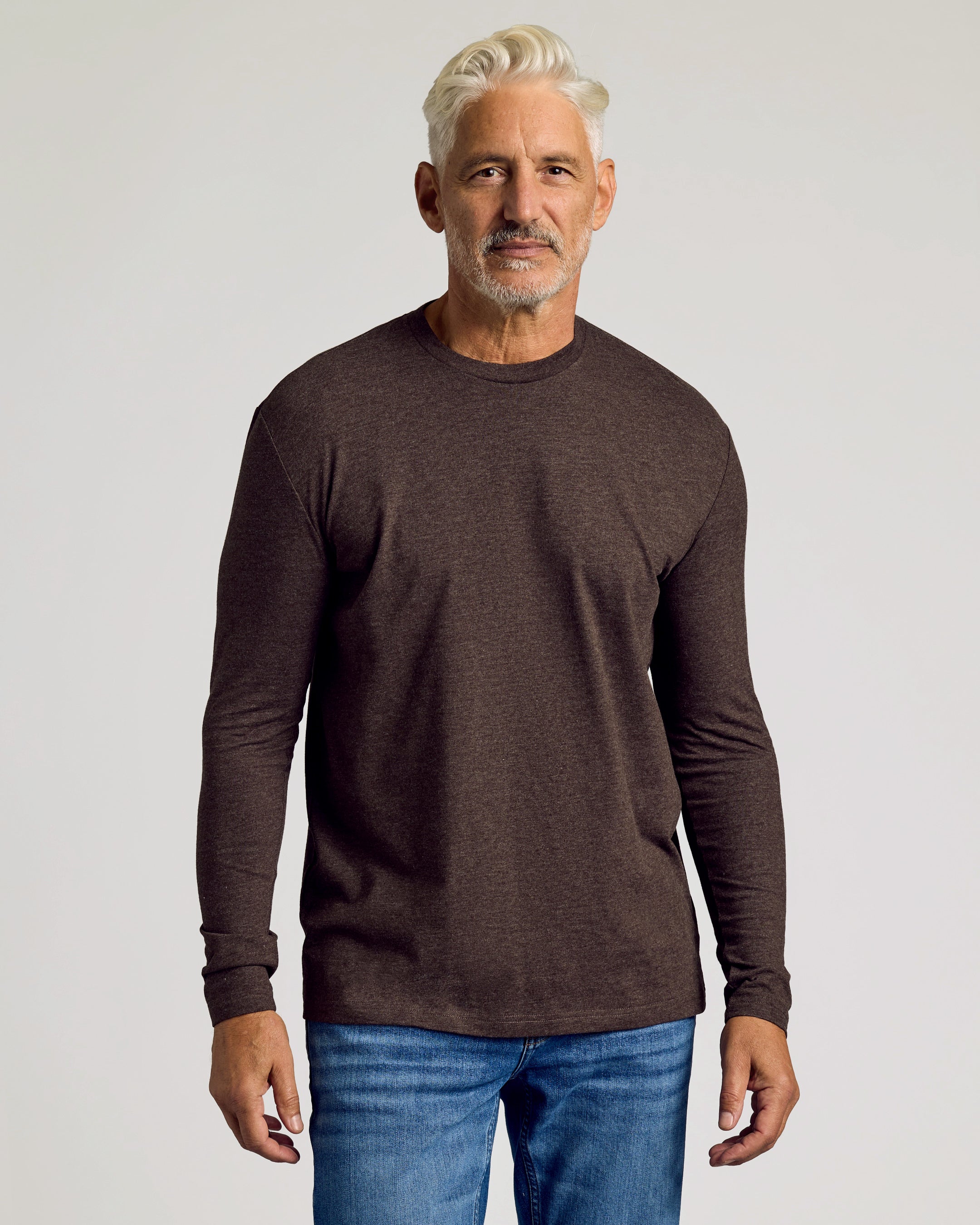 Dark Heather Cocoa Long Sleeve Crew Neck T-Shirt | Dark Heather