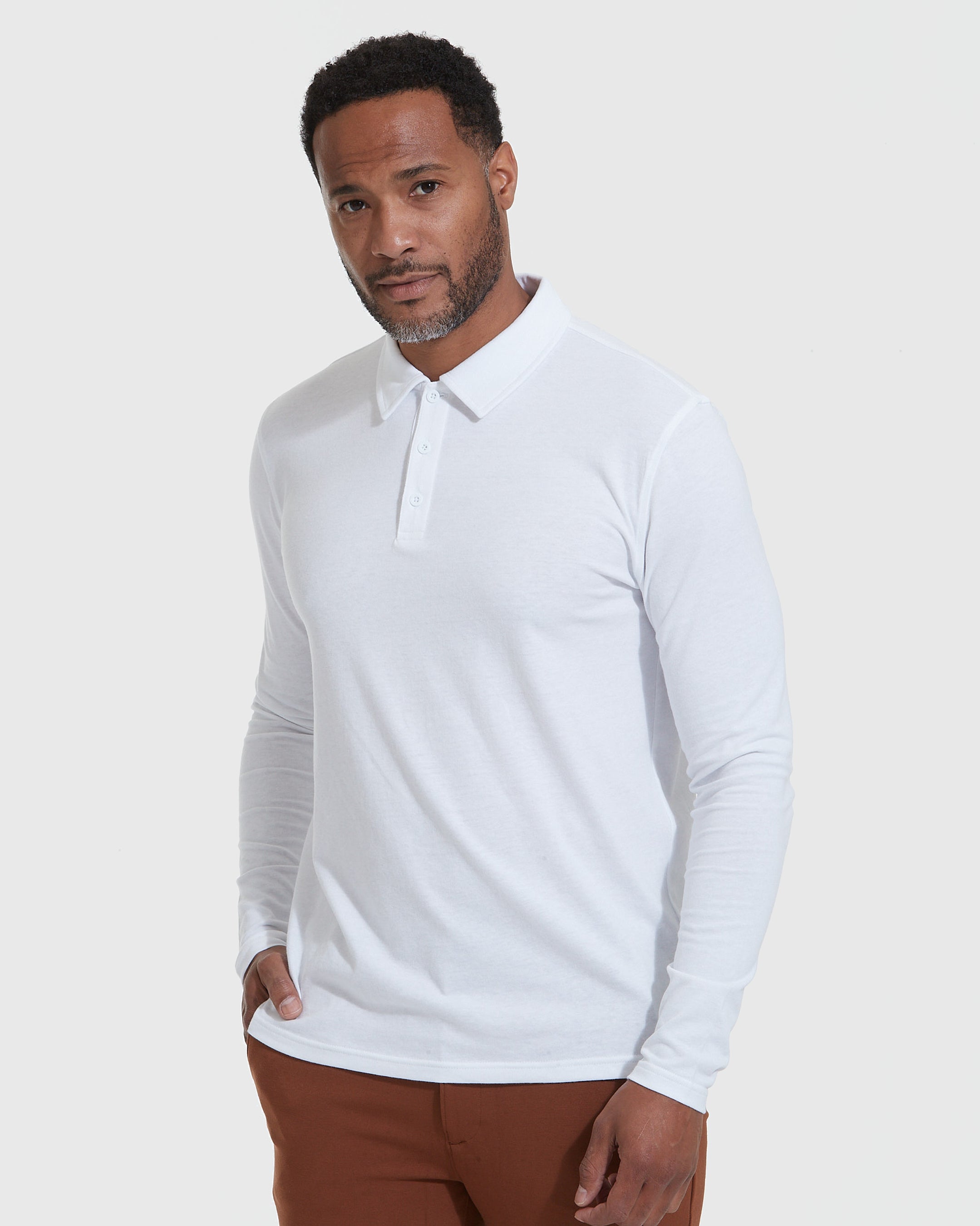 White Long Sleeve Polo - Main Image