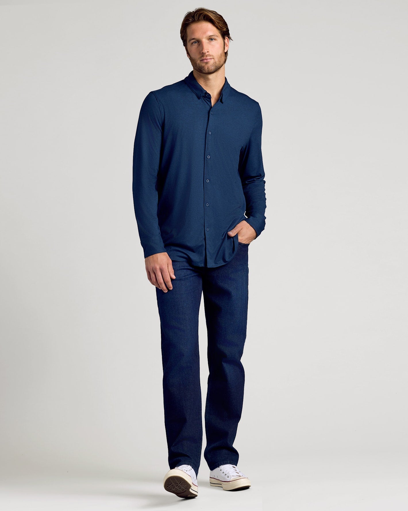 True Classic Dark Heather Navy Blue Long Sleeve Do-It-All Comfort Shirt