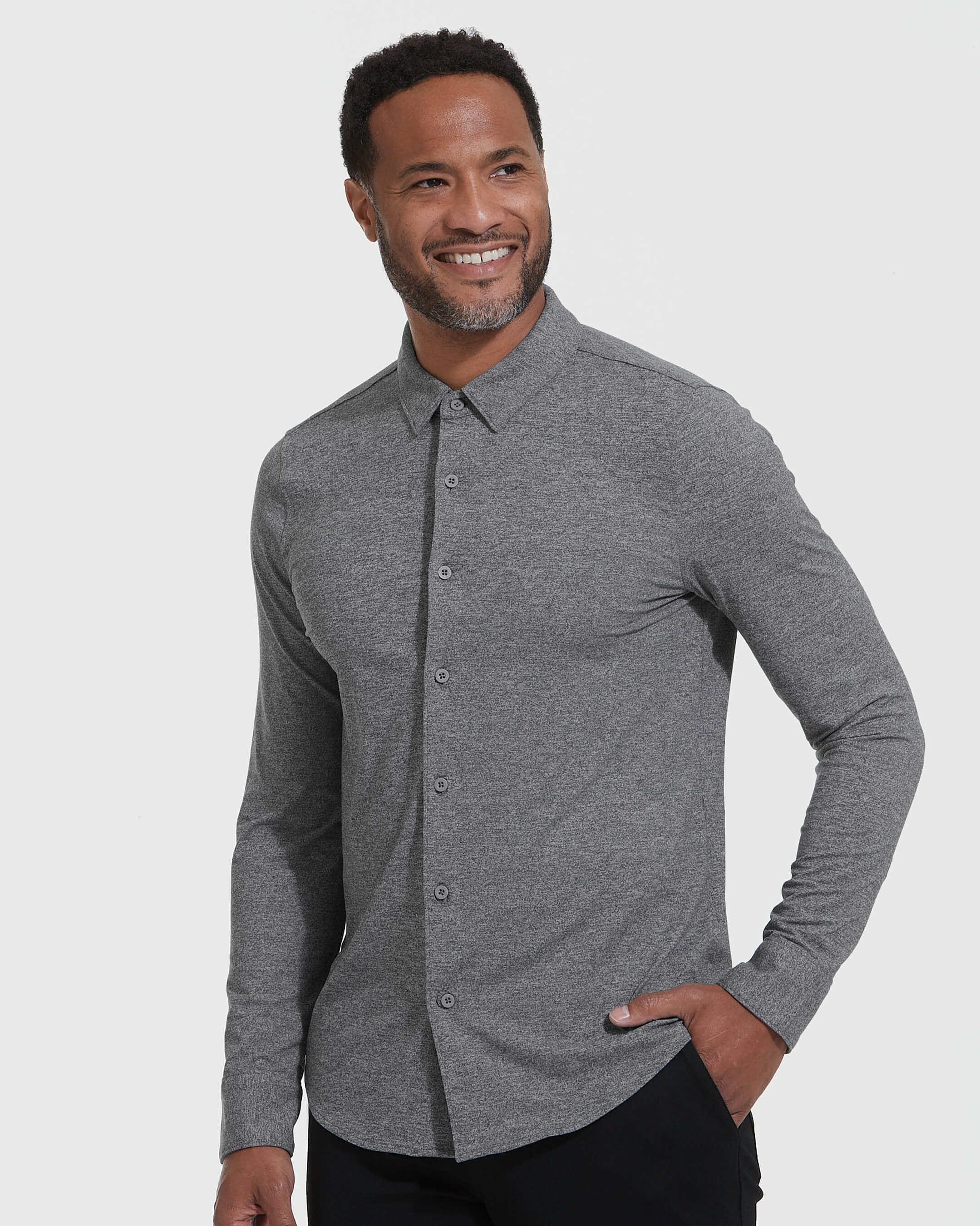Heather Gray Comfort Long Sleeve Button Up Shirt | Heather Gray