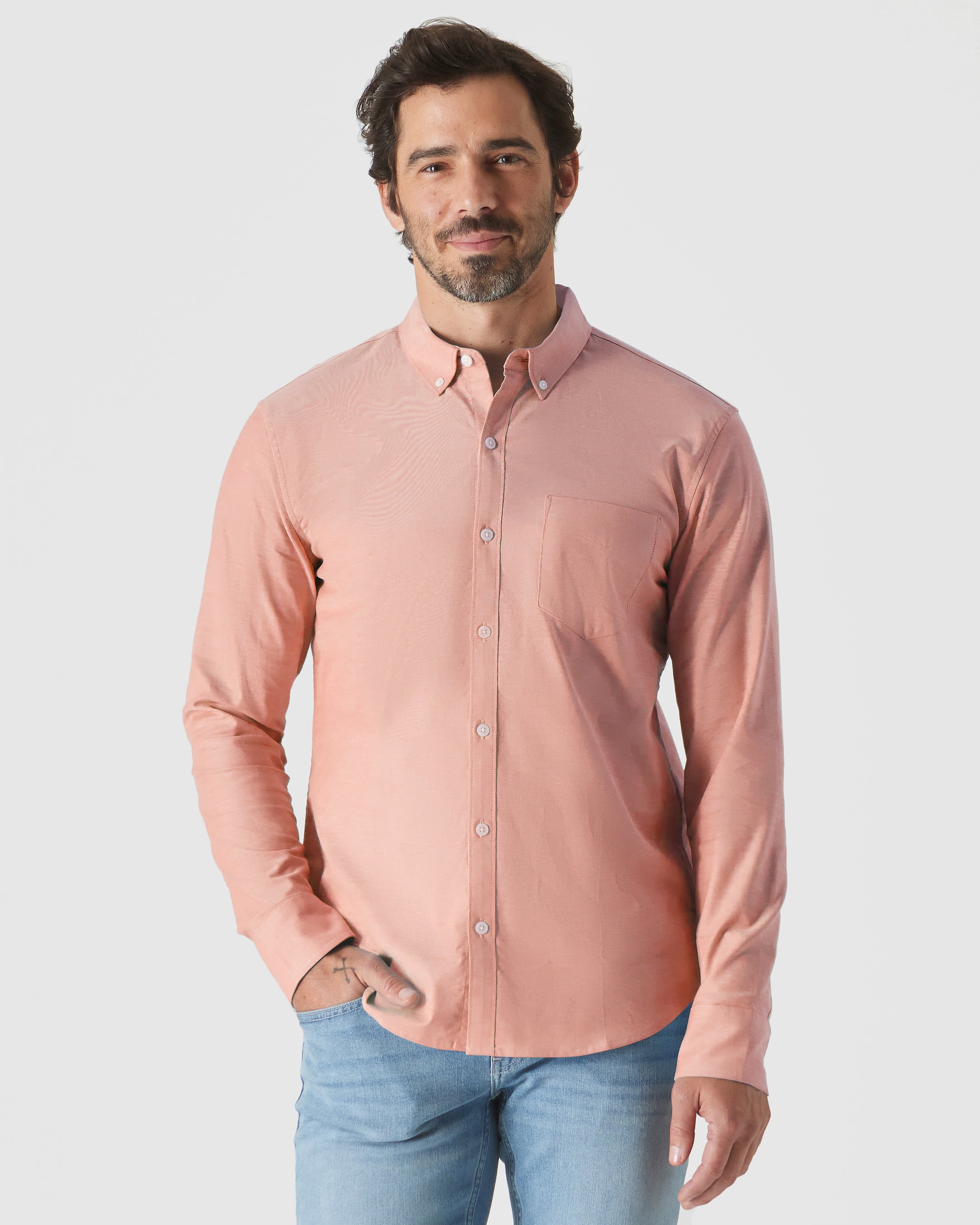 peach mens dress shirt Men's Basic Convertible Cuff Regular Fit in 15 34/35 / Peach Feeling frisky Fratello Men's French Cuff Dress
