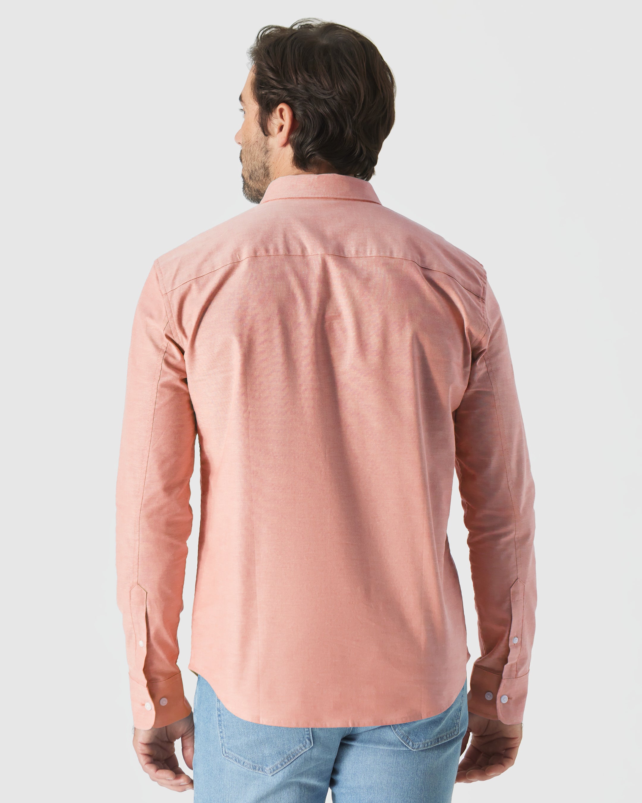 Peach Stretch Oxford Long Sleeve Shirt | Peach Stretch Oxford Long