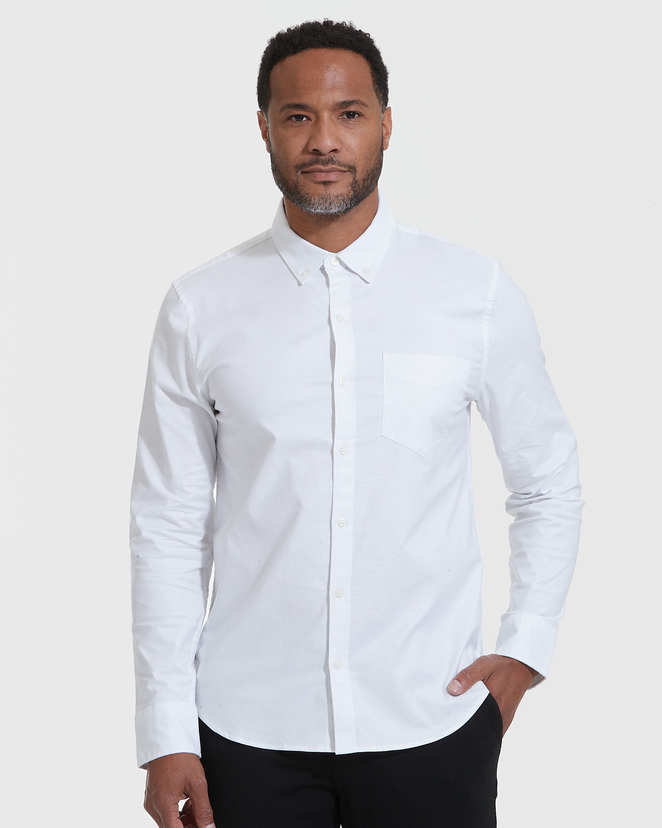 White Stretch Oxford Long Sleeve Button Up Shirt White Stretch Oxford Long Sleeve Button Up Shirt