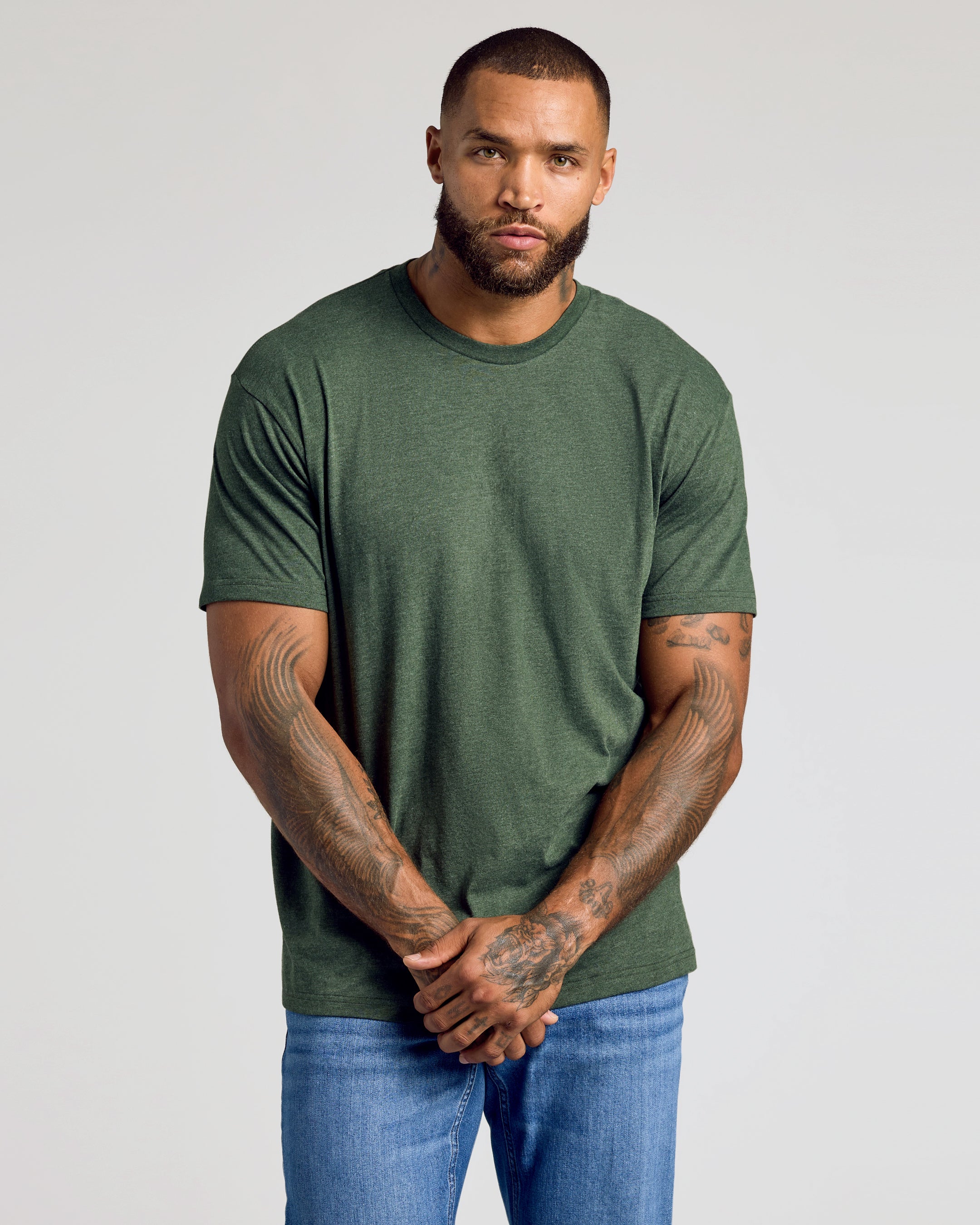 Dark Heather Olive Classic Crew Neck - Main Image