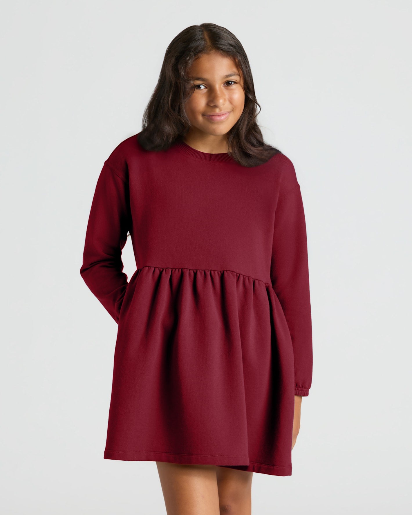 True Classic Multi Girls Dark Maroon Long Sleeve T-Shirt Fleece Dress