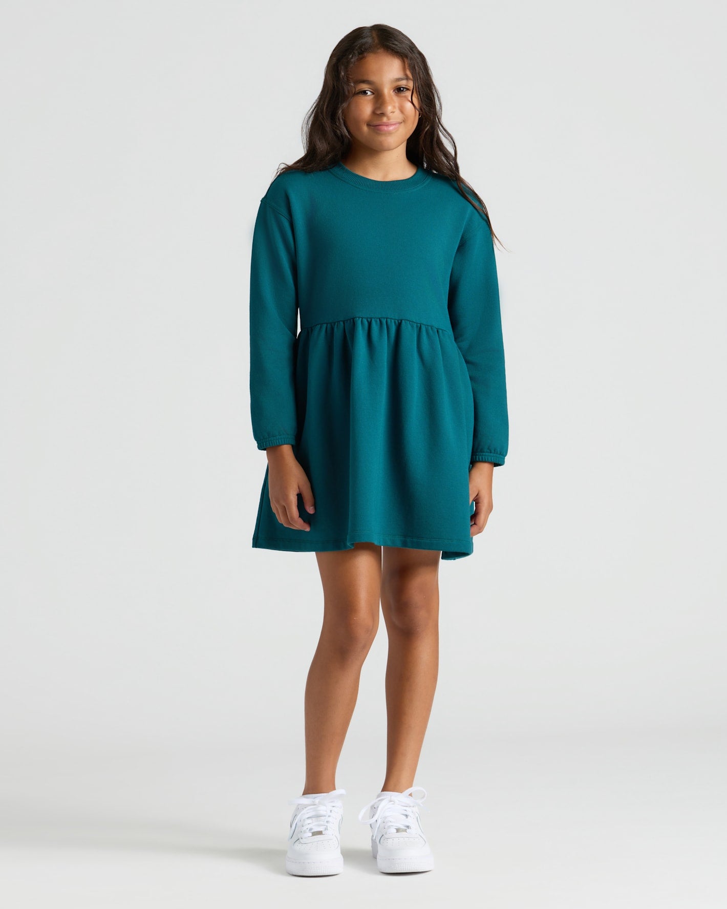 fitted lace wedding dress True Classic Girls Dark Maroon & Deep Emerald Green Long Sleeve T-Shirt Fleece Dress 2-Pack main image 0