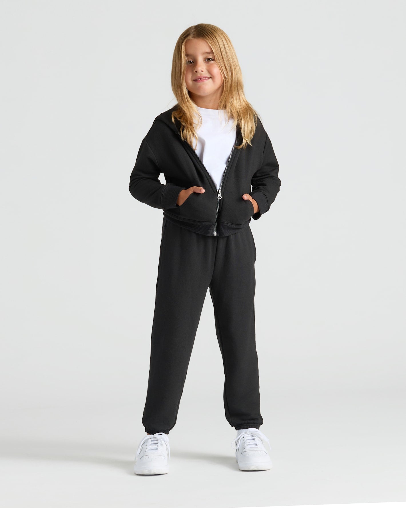Girls Black Cropped Zip Hoodie & Relaxed Joggers 2-Pack - True Classic