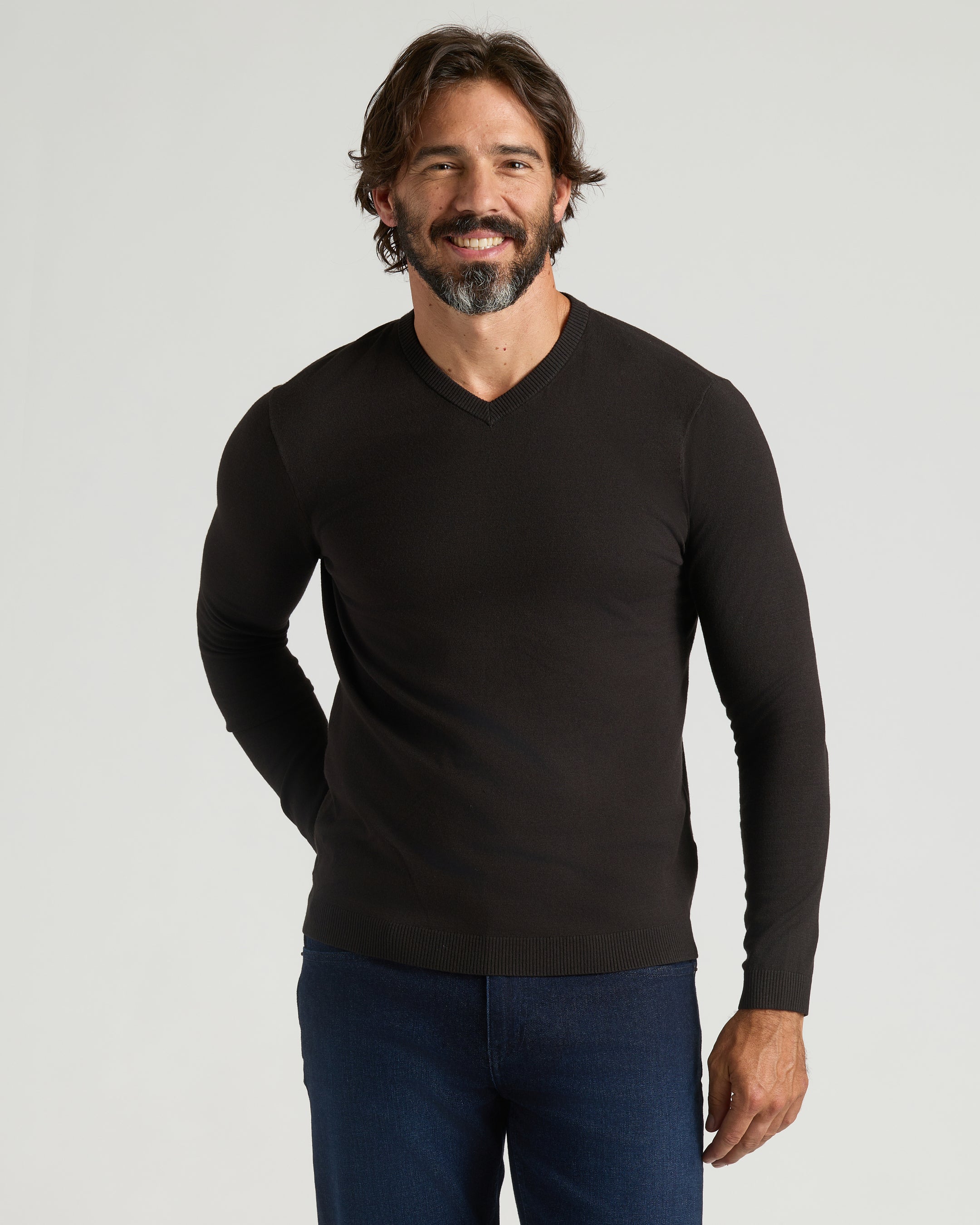 V-Neck Stitched Sweater - Black