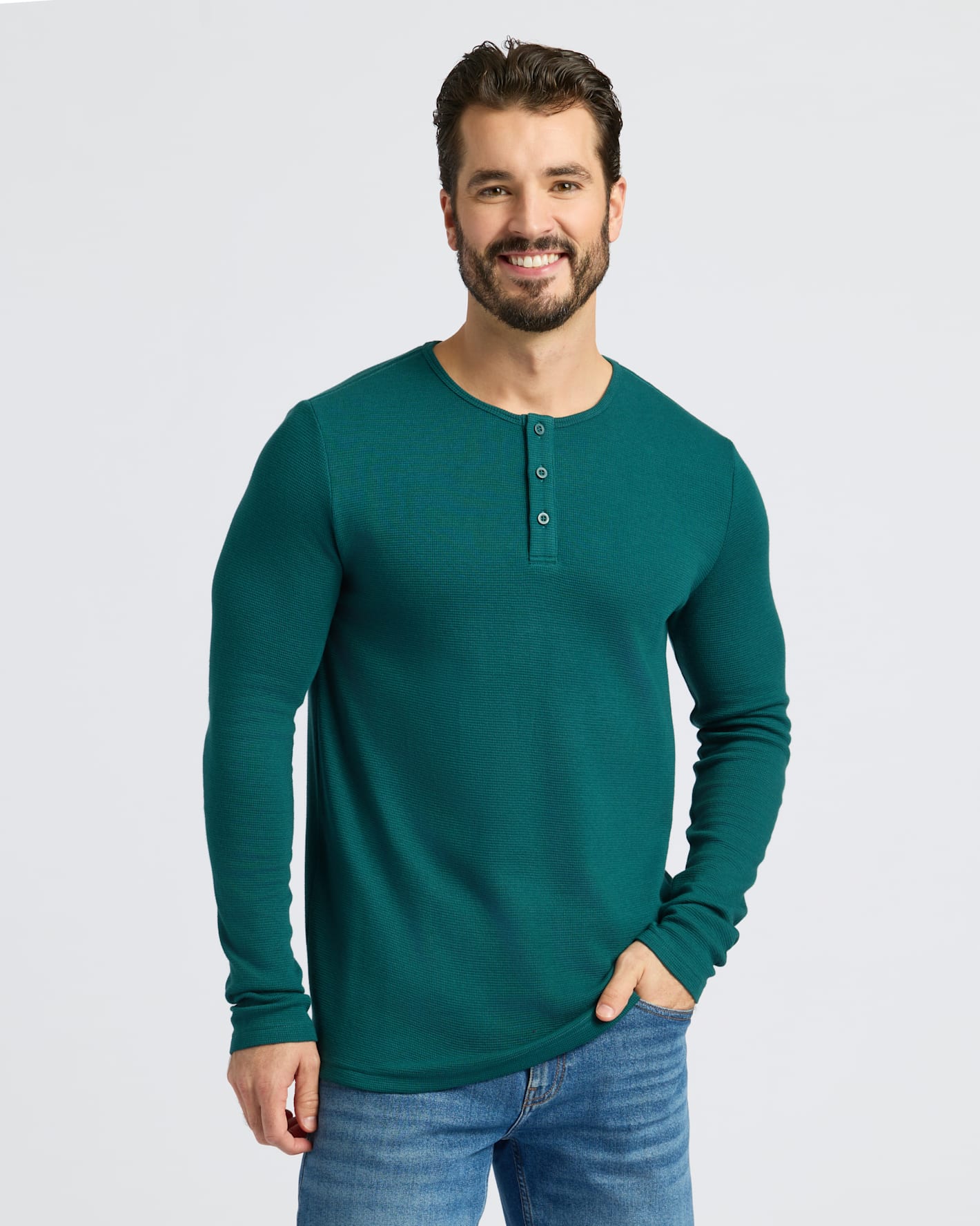 Deep Emerald Waffle Long Sleeve Henley - True Classic