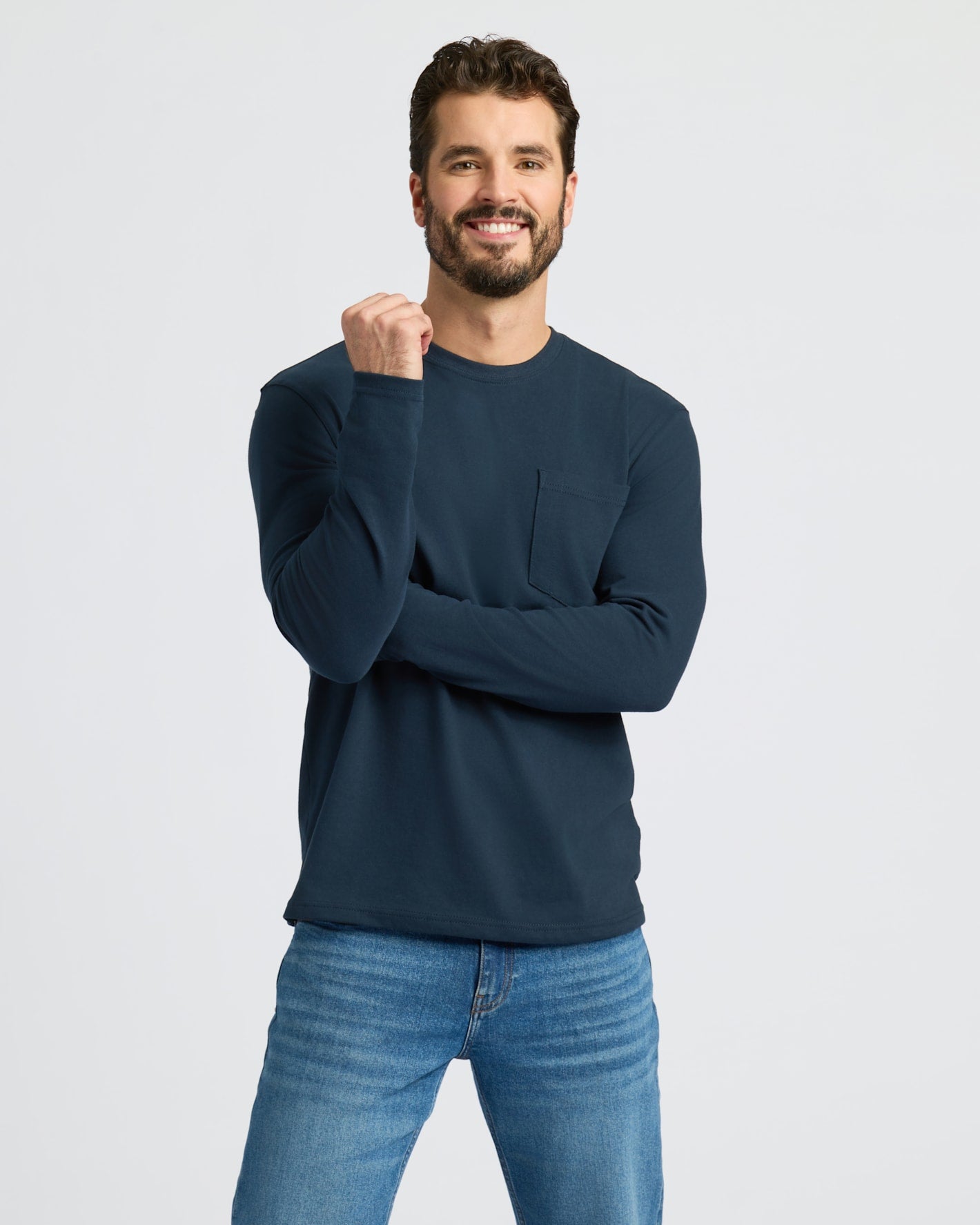 Black & Navy Heavyweight Long Sleeve Pocket Crew 2-Pack | True Classic