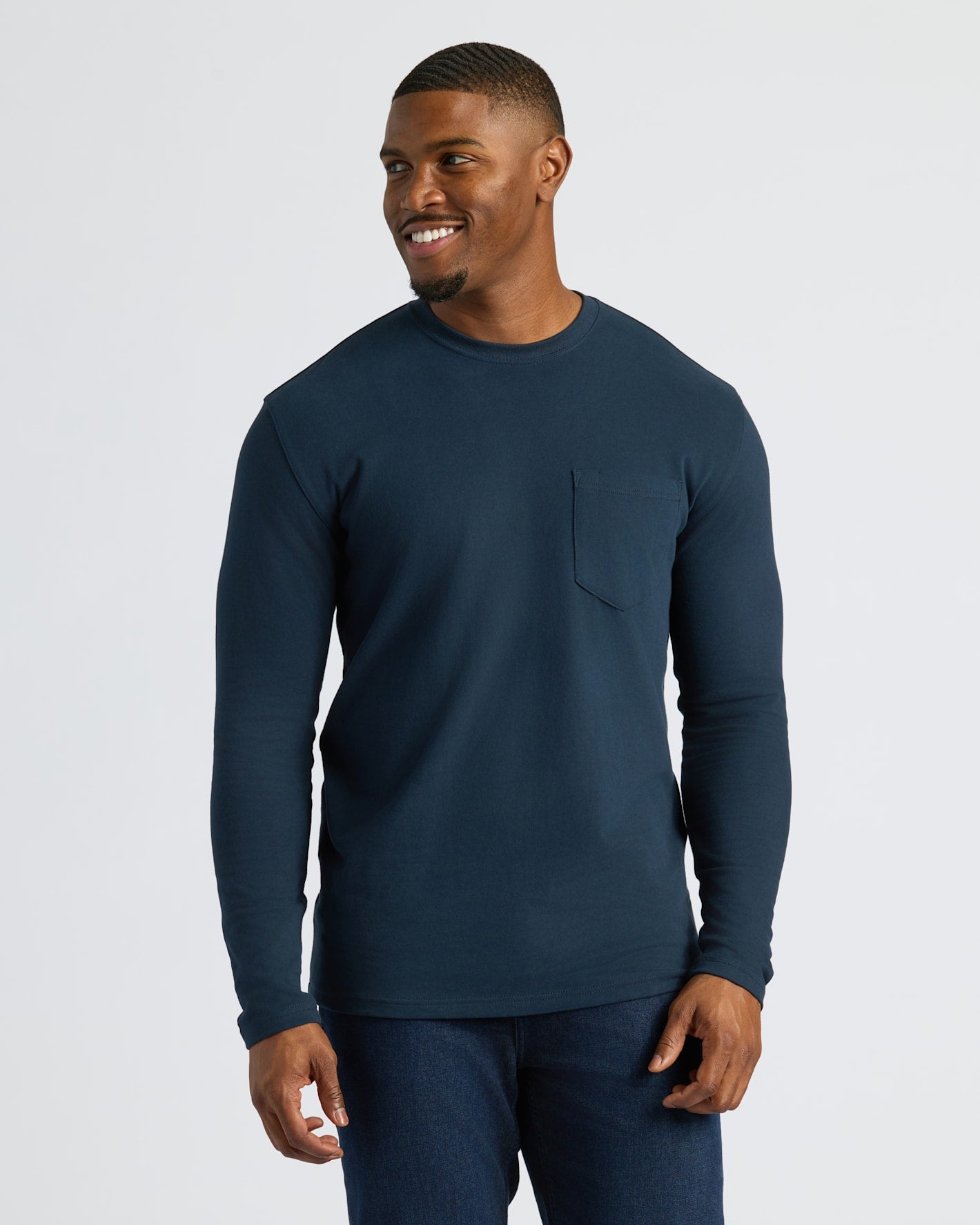 Navy Tall Heavyweight Long Sleeve Pocket Crew | Navy Tall