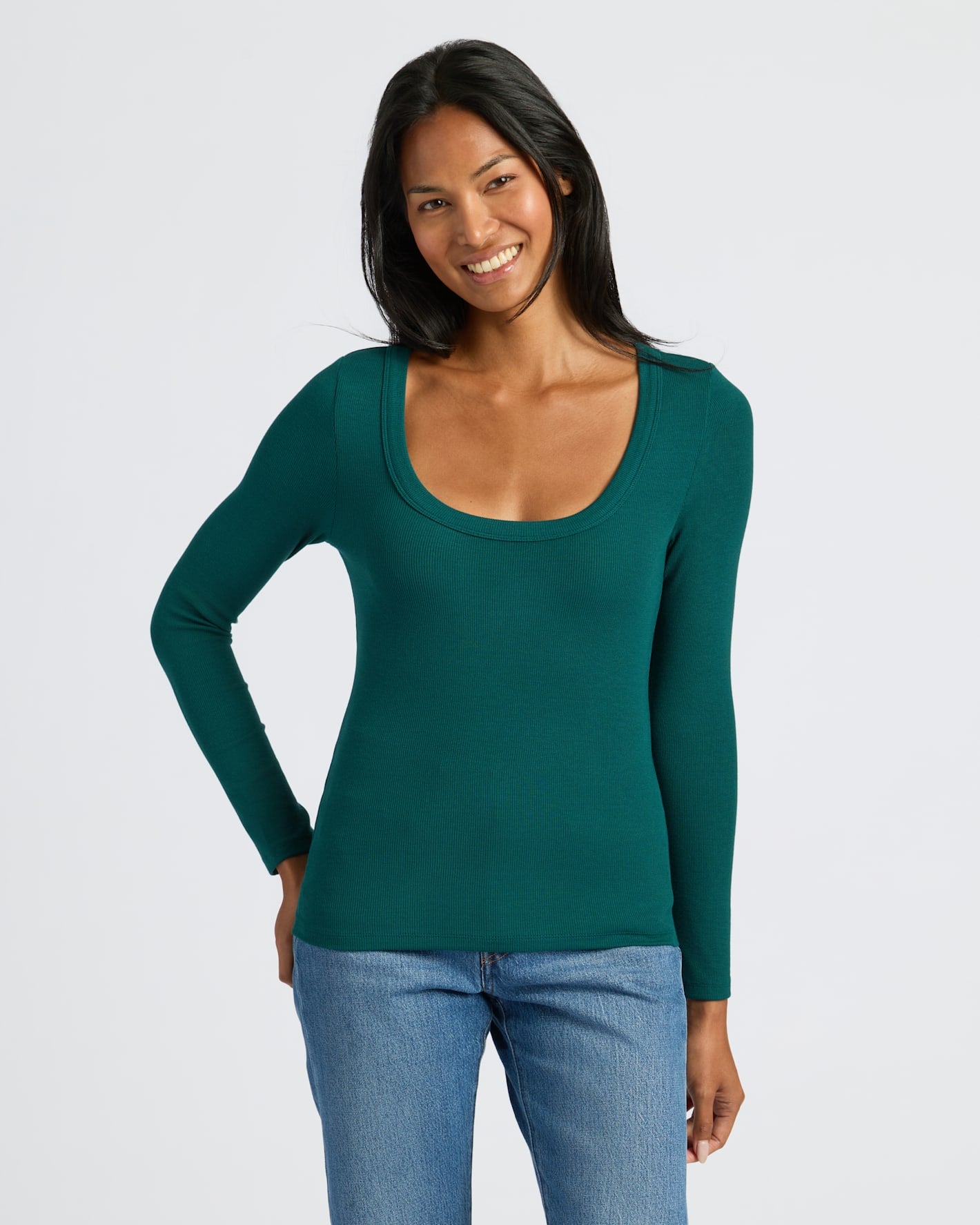 Womens Deep Emerald Relaxed Slub V-Neck Tee - True Classic