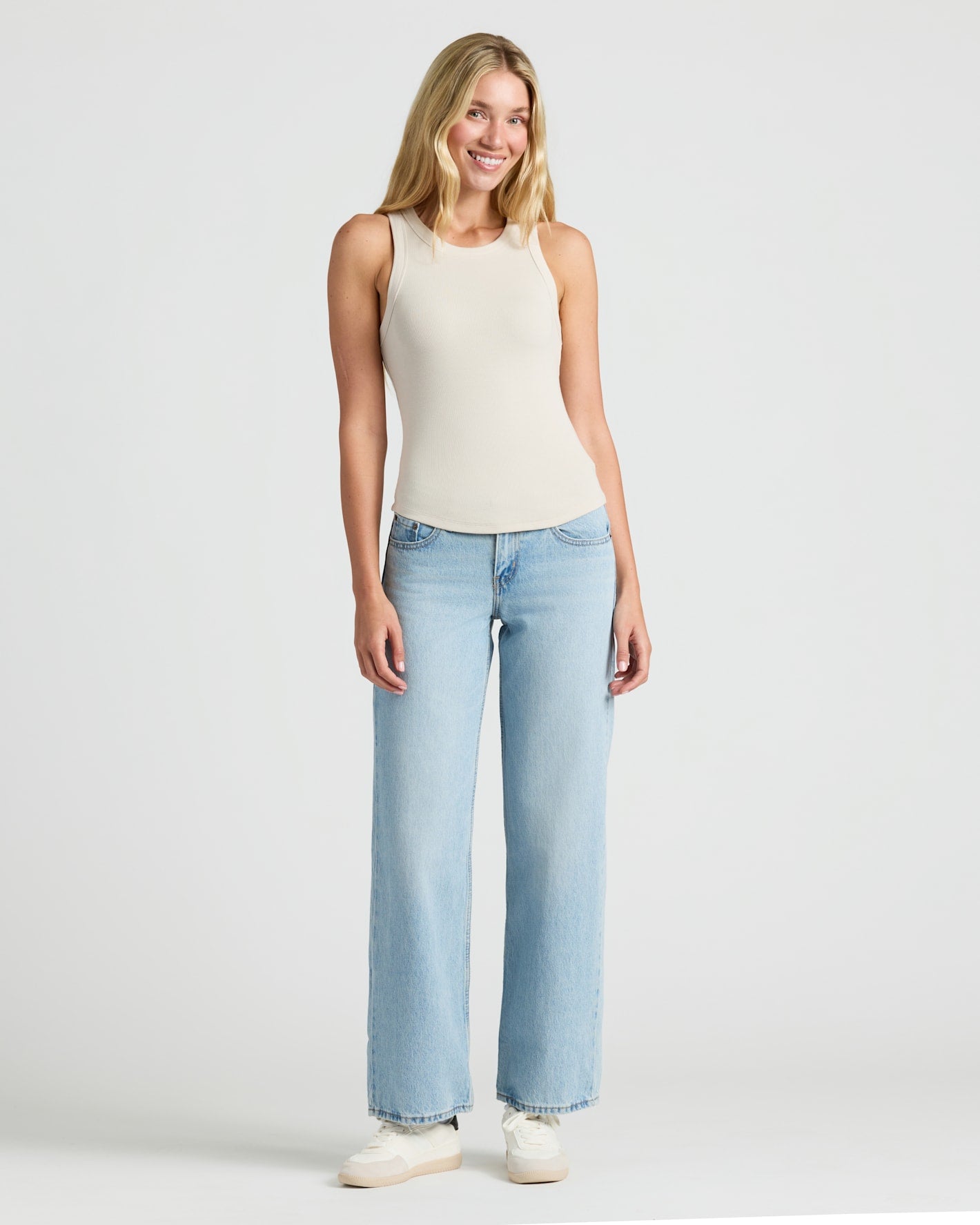 Womens Oatmeal Ribbed High Neck Tank - True Classic
