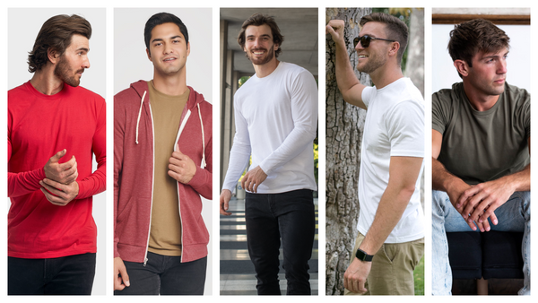 Five men sporting different color combinations in True Classic apparel