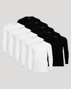 True ClassicBlack & White Classic Long Sleeve Crew Neck 10-Pack