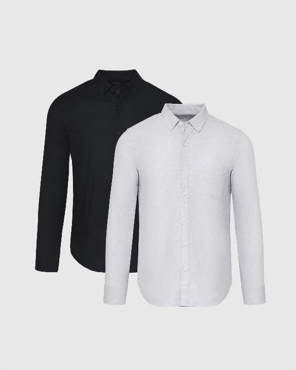 Light Gray and Black Stretch Oxford Shirt 2-Pack