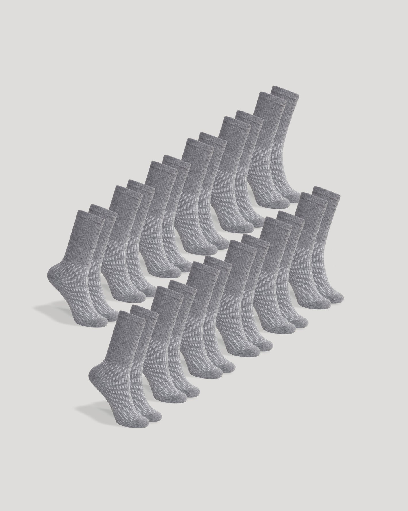 Heather Gray Active Half Crew Socks 12-Pack with ribbed cuffs and textured soles.