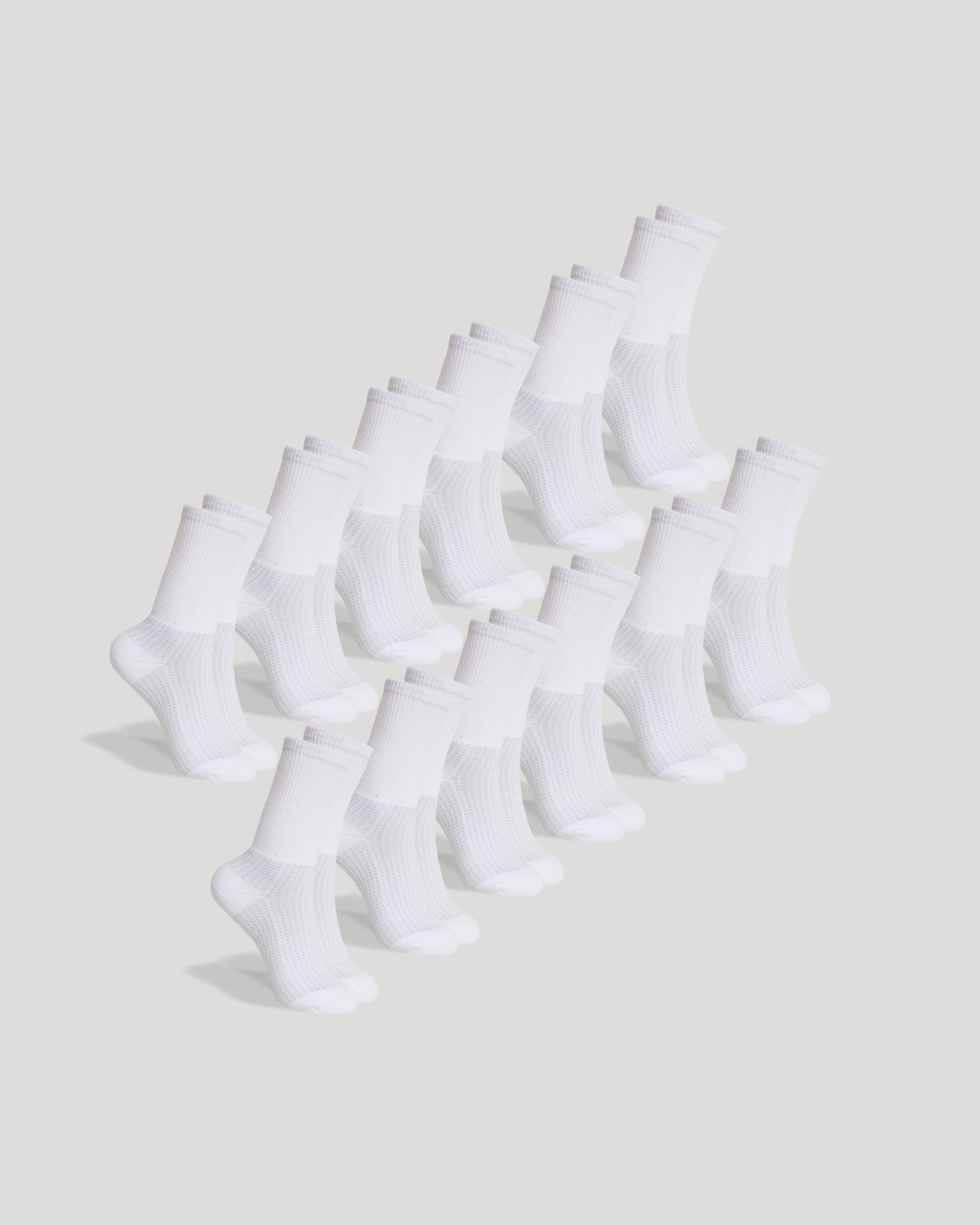 White Active Half Crew Socks 12-Pack, featuring ribbed design and seamless toe.