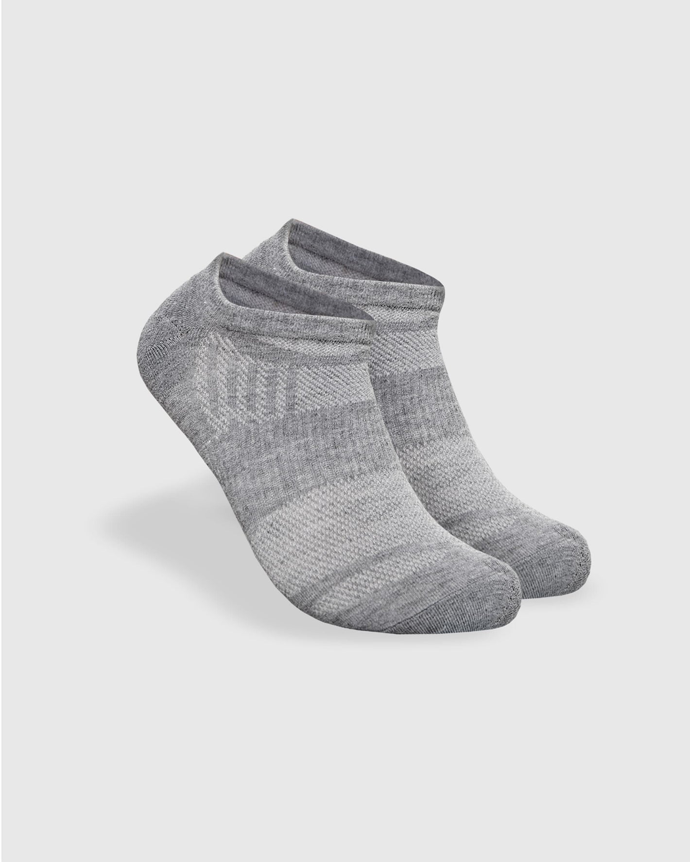 Heather Gray Ankle Sock Single with ribbed arch and seamless toe.