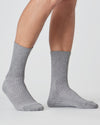Heather Gray Active Half Crew Socks showcasing ribbed design and seamless toe.