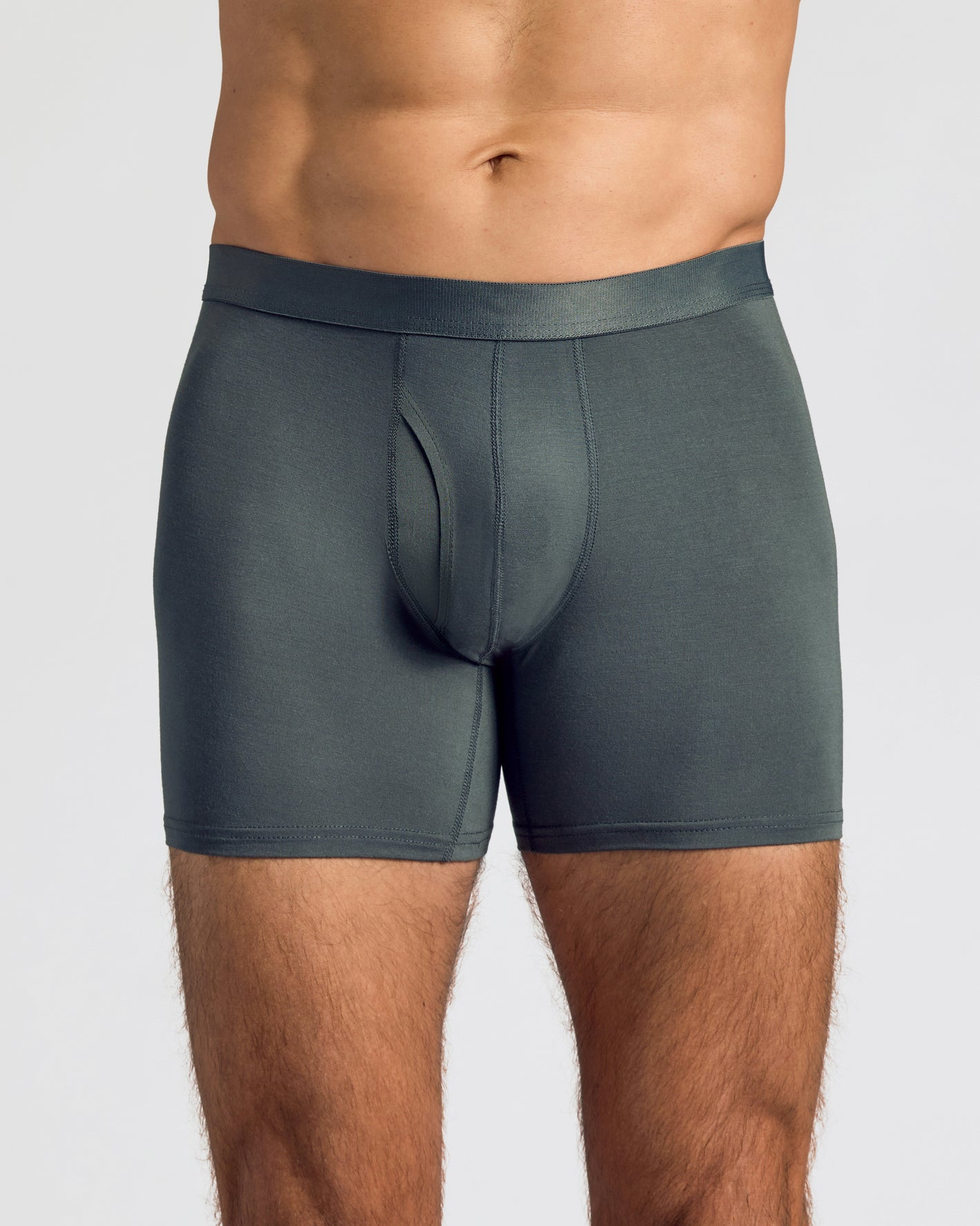 Carbon Boxer Briefs W/ Fly, showcasing fit and fabric on male model.