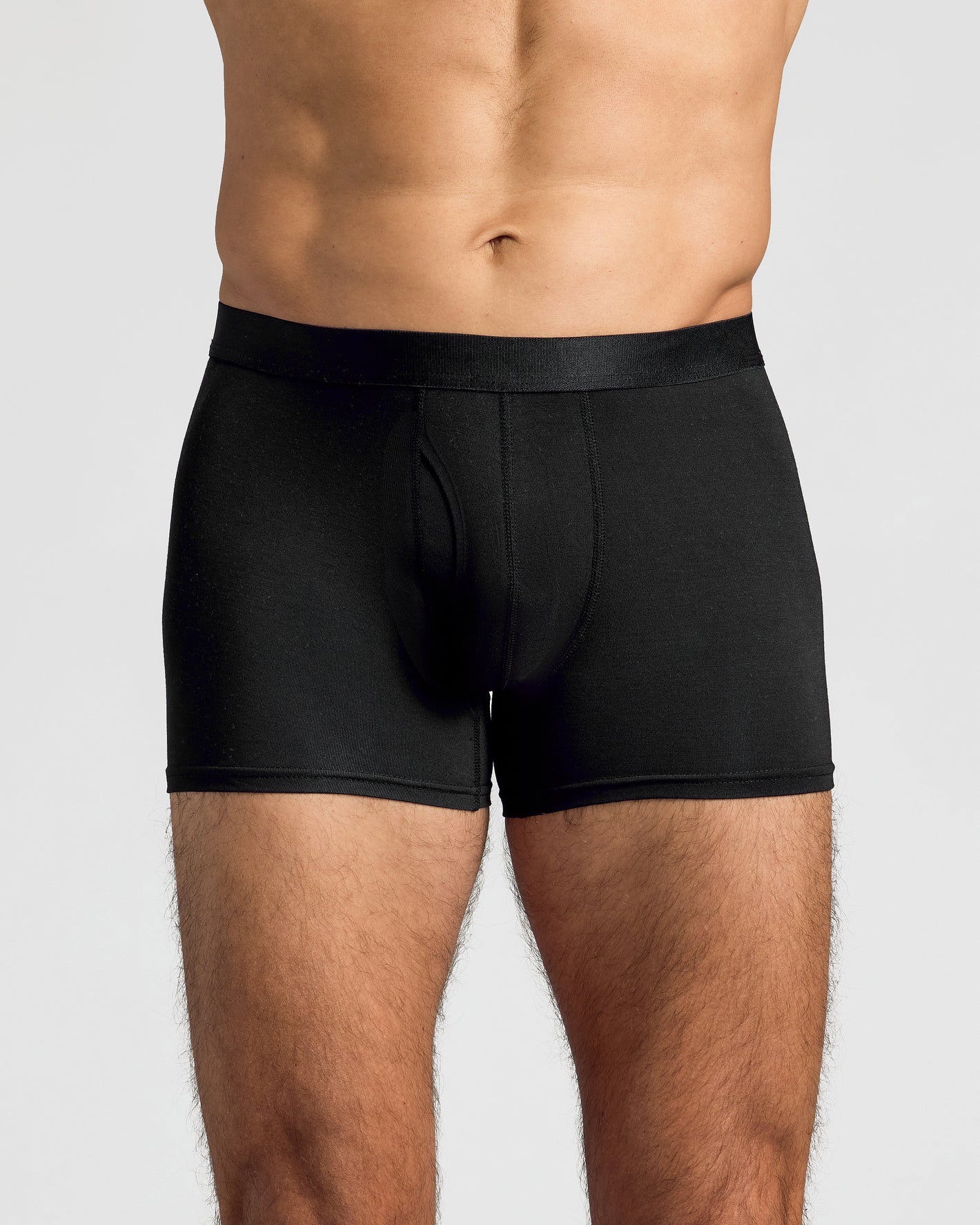 Black Boxer Trunks W/ Fly 3-Pack showcasing a relaxed, comfortable fit.