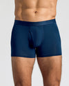 Navy Boxer Trunks W/ Fly 12-Pack modeled, showcasing relaxed fit and comfort.