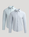 Long Sleeve Stretch Oxford 2-Pack shirts with fine stripes and button details.