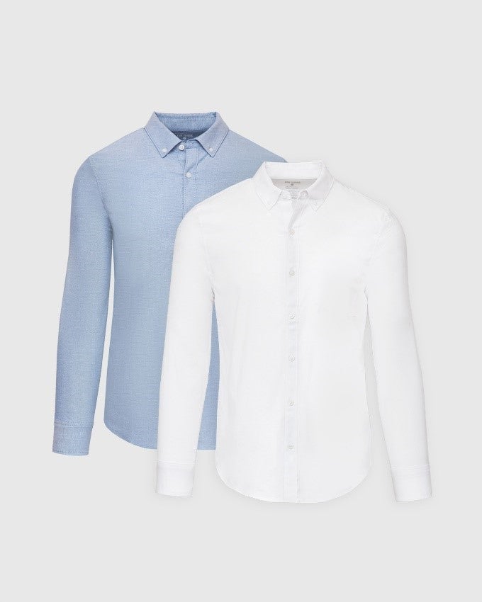 Blue and White Stretch Oxford Shirt 2-Pack