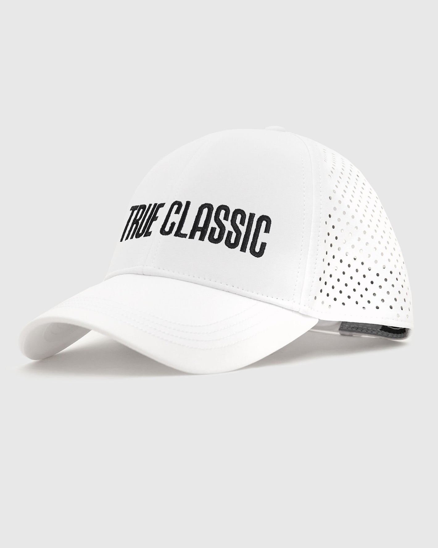 White All Purpose Logo Cap with mesh sides and TRUE CLASSIC embroidery.
