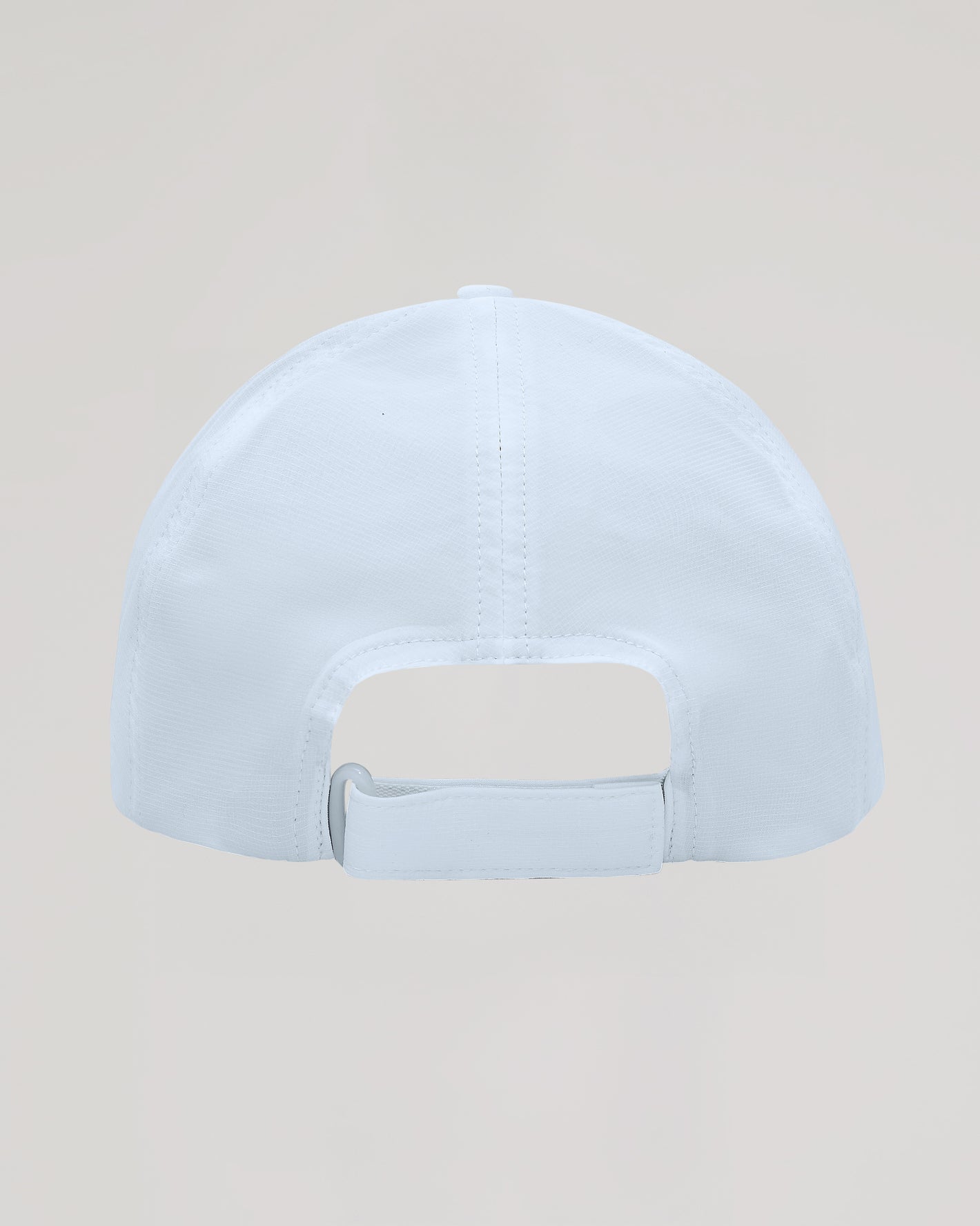 White Active Running Cap with adjustable back strap and buckle.