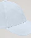 White Active Running Cap with curved brim, stitched crown panels, side view.