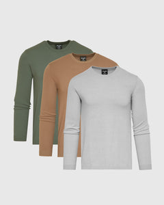 True ClassicDressy Crew Neck Sweater 3-Pack stacked, showcasing sleek, versatile design.
