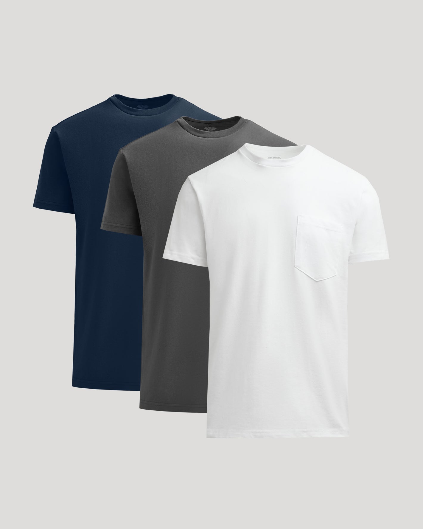 Heavyweight Pocket Crew 3-Pack: three durable, soft crew-neck t-shirts.