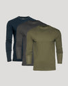 Classic Long Sleeve Crew Neck 3-Pack in olive, charcoal, navy.