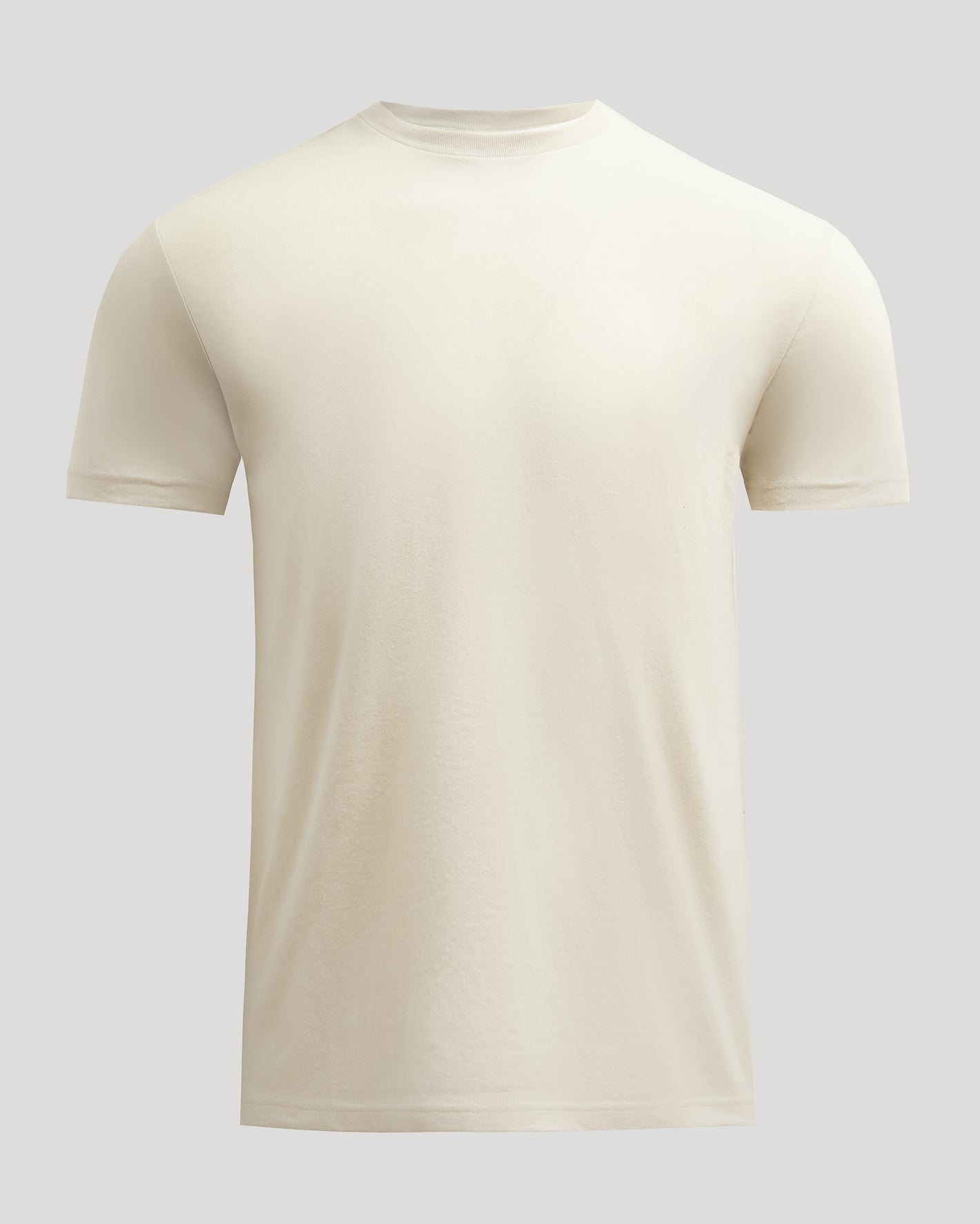 Alabaster Classic Crew Neck short-sleeve T-shirt, cream-colored, laid flat.
