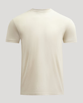 Alabaster Classic Crew Neck short-sleeve T-shirt, cream-colored, laid flat.