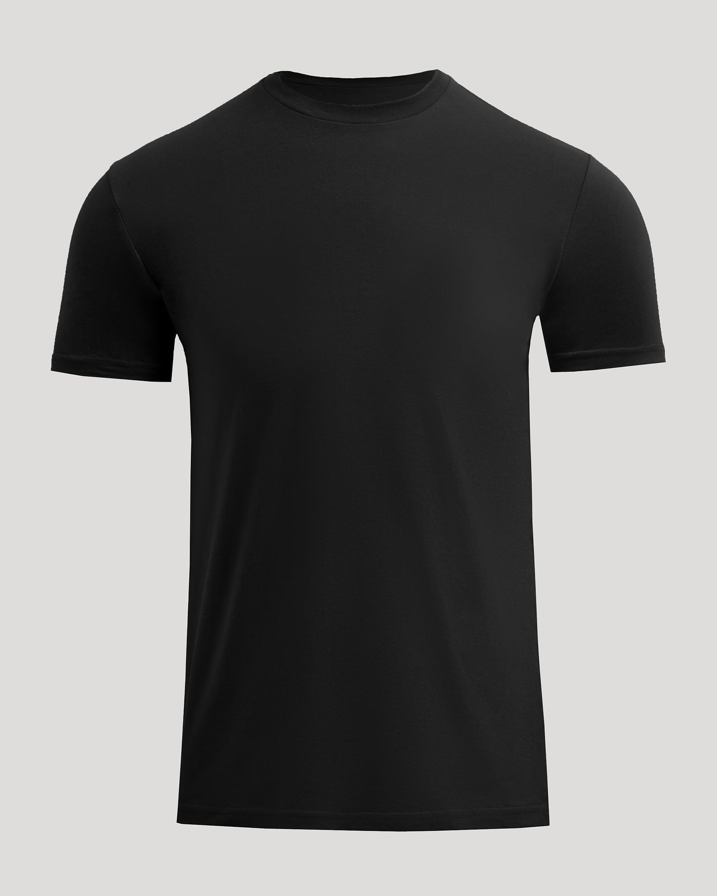 Classic Crew Neck black T-shirt on light gray background.