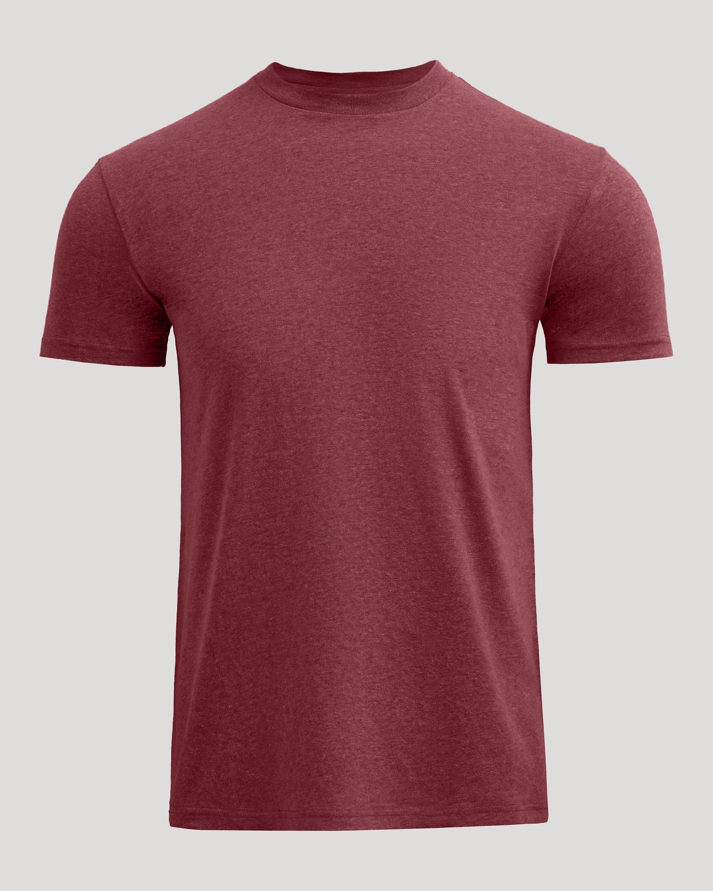 Dark Heather Claret Classic Crew Neck T-shirt on gray backdrop.