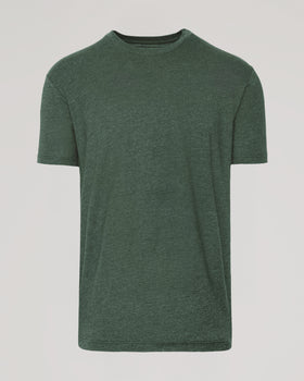 Dark Heather Olive Classic Crew Neck, short-sleeve t-shirt on neutral background.