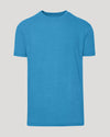 Dark Heather Bahama Blue Classic Crew Neck T-shirt against a neutral background.