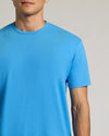 Dark Heather Bahama Blue Classic Crew Neck T-shirt on upper body.