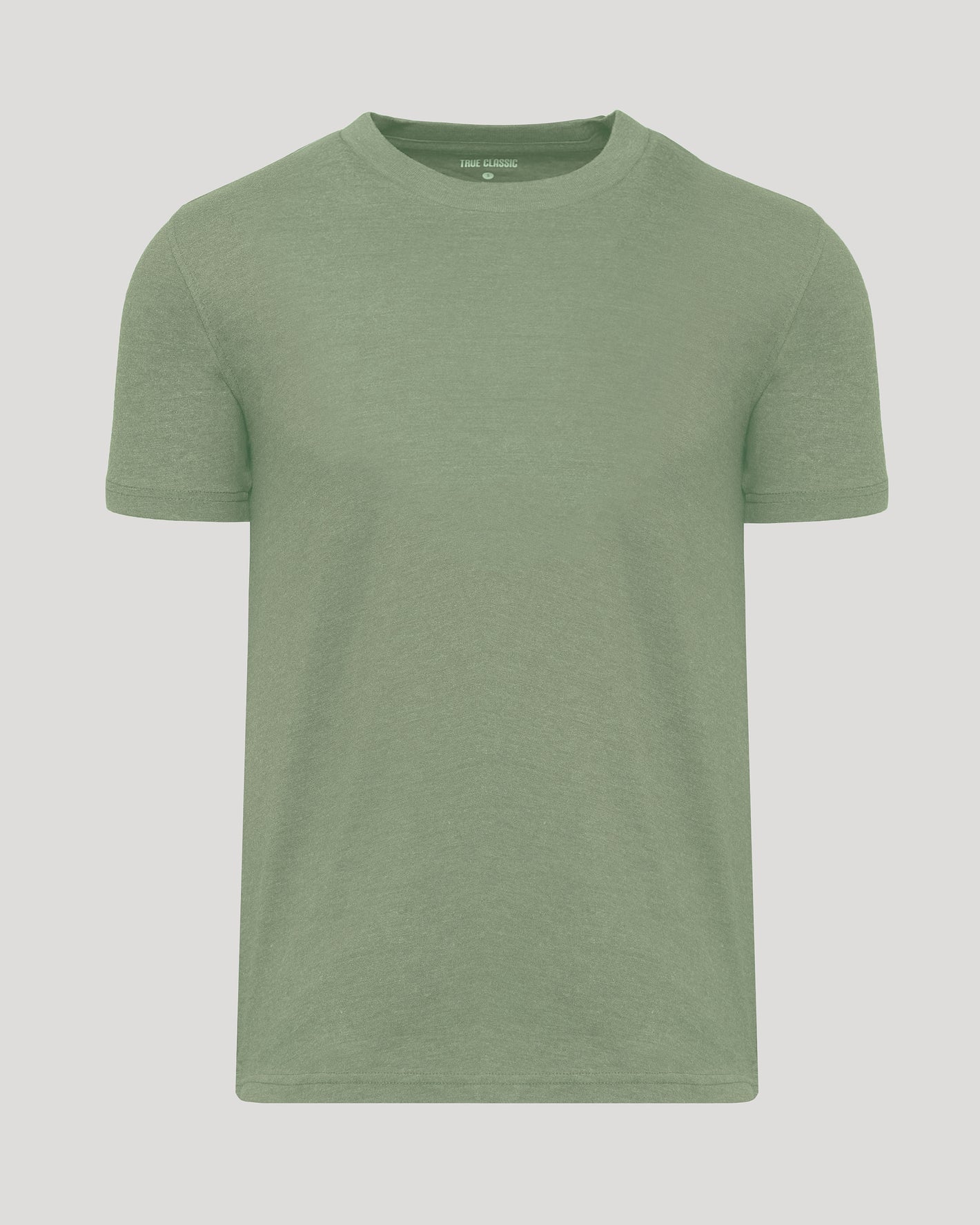 Dark Heather Bay Green Classic Crew Neck T-shirt displayed flat.