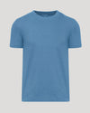 Dark Heather Blue Lake Classic Crew Neck T-shirt, heathered blue, laid flat.
