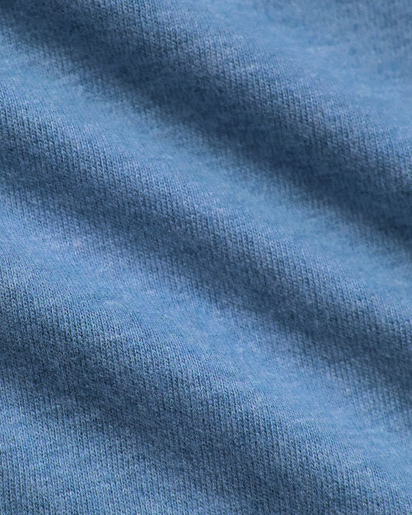 Dark Heather Blue Lake Classic Crew Neck, showcasing fine knit texture and ribbing.