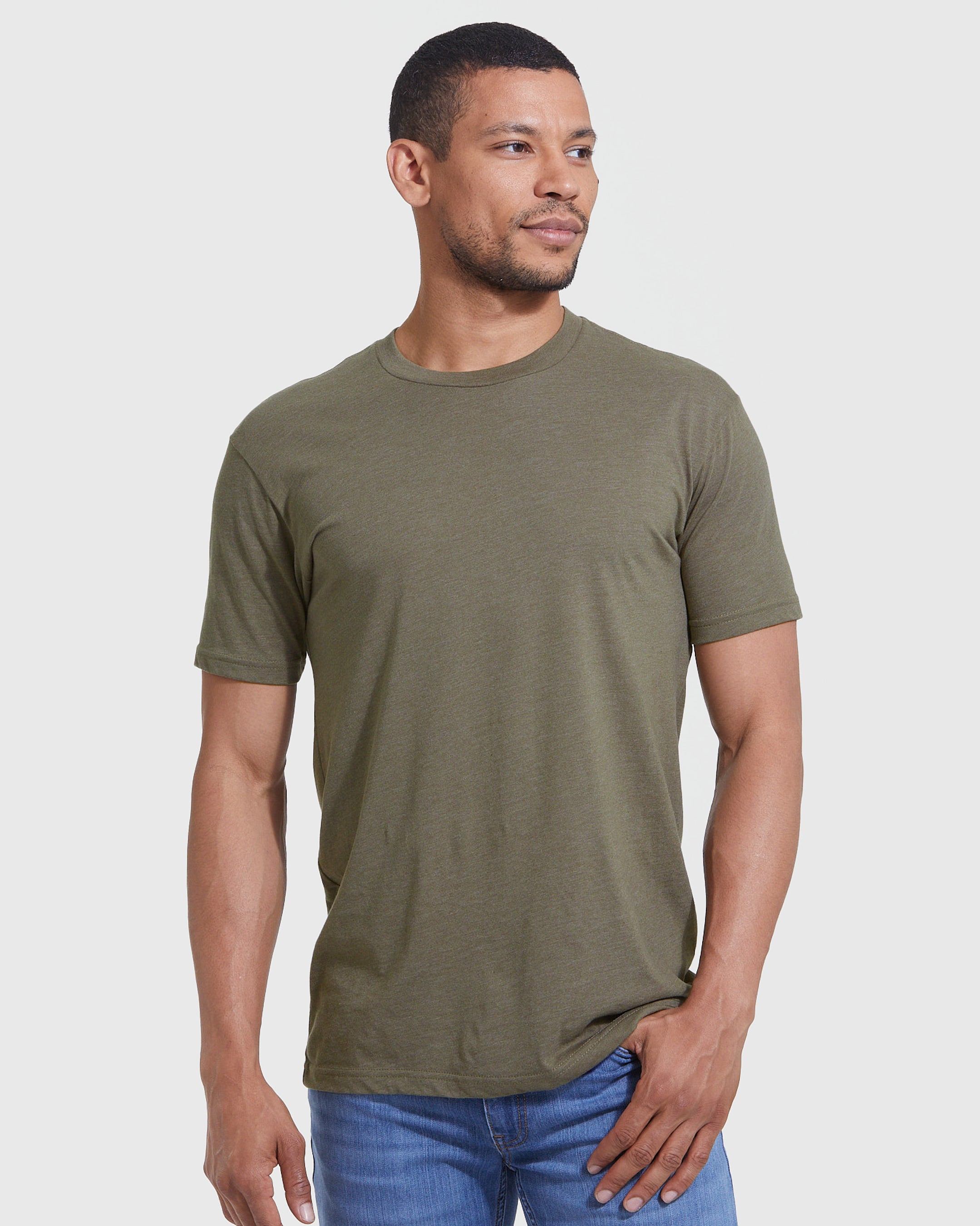 Men's Heather Military Green Crew Neck T-Shirt - True Classic