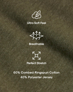 True ClassicHeather Military Green Classic Crew Neck with ultra-soft, breathable, perfect stretch fabric icons.
